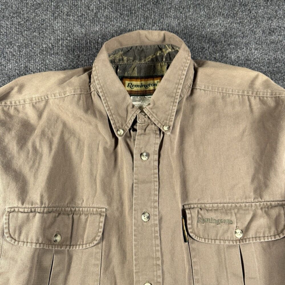 Remington Outdoor Clothing Shirt Mens XL Khaki Mud Canvas Camo Trim Heavyweight